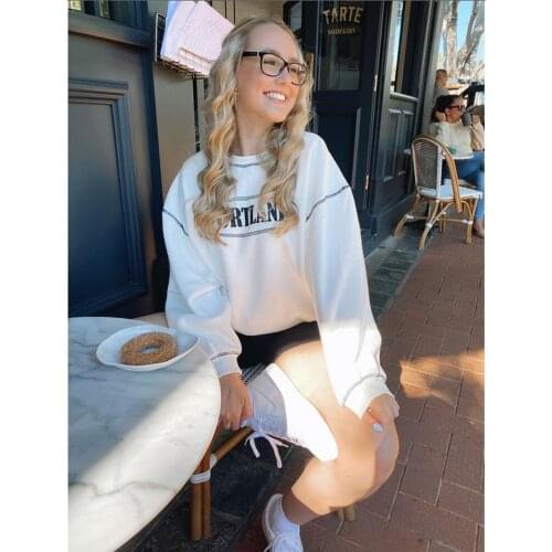 Newest Arrival Women Fashion Hoodies Letter Print Long Sleeve Round Neck Loose Pullover Top Fall Winter E-Girls Sweatshirts