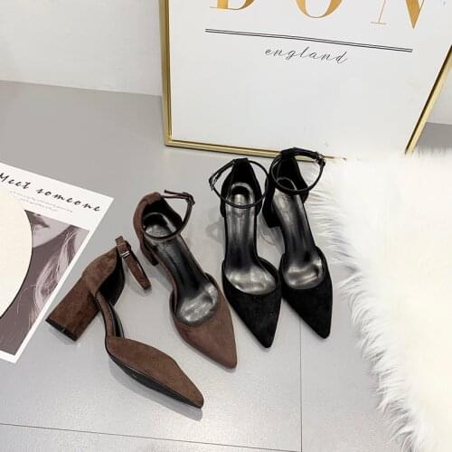 BaoYaFang Summer Sandals Women 2020 Thick Heel Fashion shoes for woman Flock Ladies sandals Ankle Strap Shoe For Girls Buckle