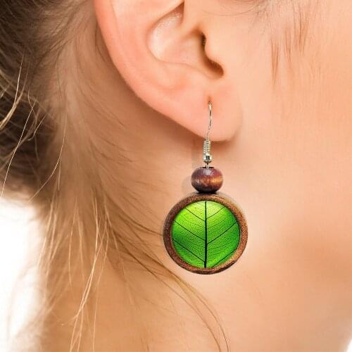 Nature Themed Handmade Wooden Earrings Cute Jewelry Accessory For Women Tree Of Life Chakra Symbols Peaceful Green Refreshment