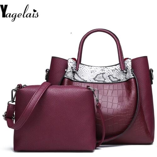 2019 Women Composite Bags PU Leather Women Handbag Shoulder Large ladies Messenger Bag Ladies Totes Wallets Purse Bag 2 Psc/Set