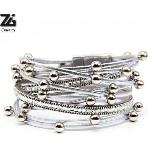 ZG 2018 New Design Fashion Bead Multiple Layers Charm Bracelet For Women Beads Women Bracelet in 5 colors with Magnetic clasp