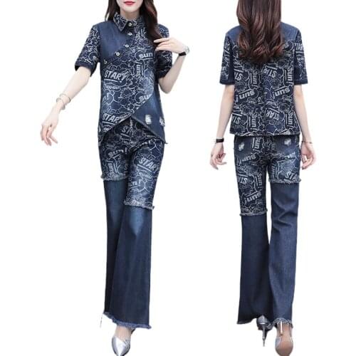 Womens denim suit spring 2021 fashion ladies temperament age reduction two-piece jacket