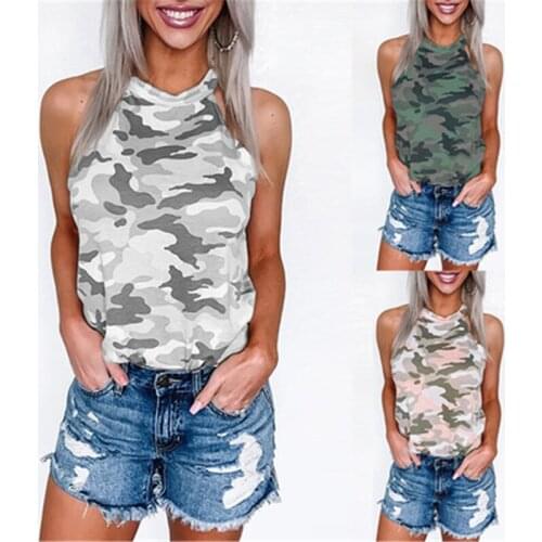2021 Summer Fashion New European And American Womens Camouflage Sleeveless Halter Vest T-Shirt Trendy 363