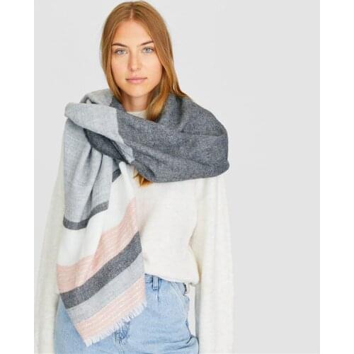 Winter Soft Cashmere Scarf Women Silver Stripe Scarves Shawls Wraps Thicken Warm Unisex Basic Blanket Tassel Pashmina Stoles