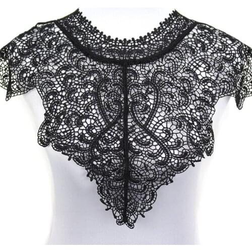 2 Pcs/Lot Black Water soluble embroidery lace collar lace fabric applique DIY clothes accessories false collar sewing lace trim