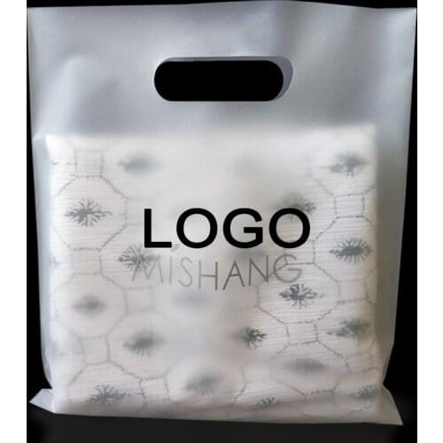20 Pcs Custom Logo Transparent CPE Matte Cosmetic Bags for Business Gift Clothing Pack with Loop Handle Shopping Storage Bags