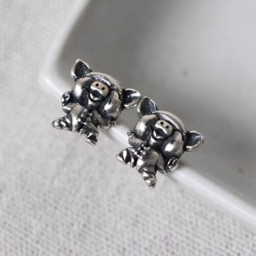 2021 Trend Silver Earrings 925 Women Jewelry Unusual Earrings Animal Pig Stud Earrings Vintage Style Thai Silver Gifts for Girl