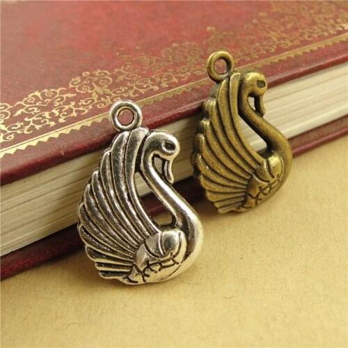 40Pcs/lot 2-Sided Little Swan Charms for Handmade Jewelry 24*17*5MM Jewelry Accessories