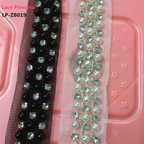 1 yard 2CM white black fabric drill clothing accessories collar flower DIY handmade pearl beading Braid lace trim fabric ZB019