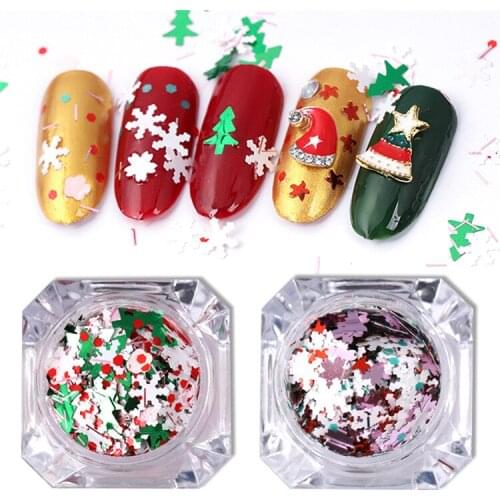 1 Box 3D Snowflakes Colorful Slices Nail Sequins Christmas Tree Nail Art Decorations UV Gel Polish Thin Sticker Designs Manicure