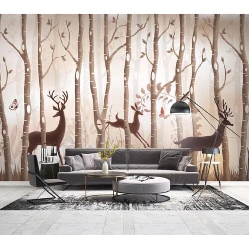 Decorative wallpaper Hand painted forest elk modern minimalist TV background wall painting