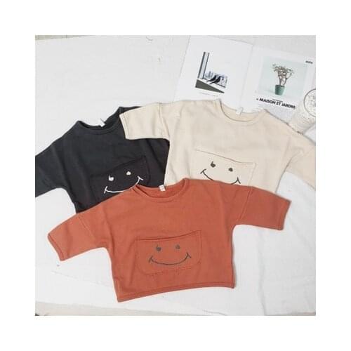 Kids Tshirts Boys Girls Autumn Spring T Shirts Baby Cotton Smile Face T-shirts Children Long Sleeve Tops Tees 18M 2 3 4 5 Years