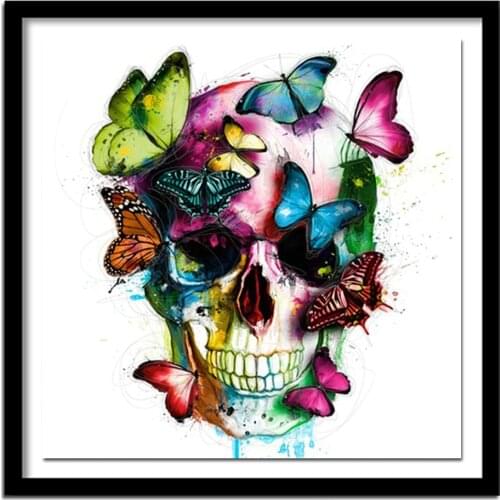 DIY 5D Full Round Diamond Embroidery Skull Head Butterfly Diamond Painting Cross-stitch Full Pasted Rhinestone Decorative