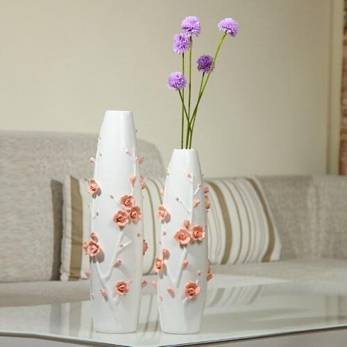 Home Ceramic Handmade Rose Flower Vase Craft Decoration Fashion Creative Pink White Flower Bottle Table Decoration Accessories