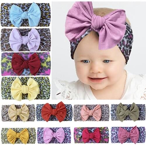 Double Layer Bowknot Baby Girl Headband Fashion Leopard Print Elastic Nylon Hairband Infant Headwear Photography Props Kids Gift
