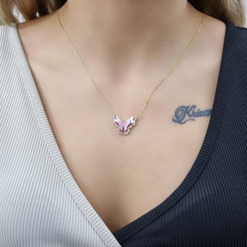 Enamel 2 Piece Butterfly 925 Sterling Silver, Gold, Rose Plated Necklace For Women Girls Handmade Jewelry Elegant Minimalist
