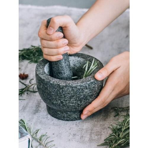 Granite Stone Mortar Triturator Kitchen Manual Grinding Device Medicine Pestle Meshed Garlic Device Garlic Mortar