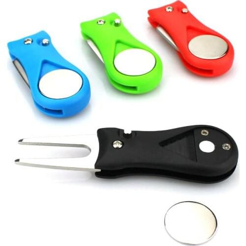 Golf Divot Repair Tool Switchblade Pitch Groove Cleaner Golf Pitchfork With Golf Marker 1Piece
