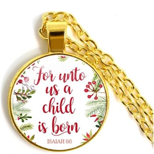 Isaiah 9:6 For Unto US a Child is Born Christmas Necklaces Christmas Tree Pendant Jewelry Accessories Lovely Xmas Gifts
