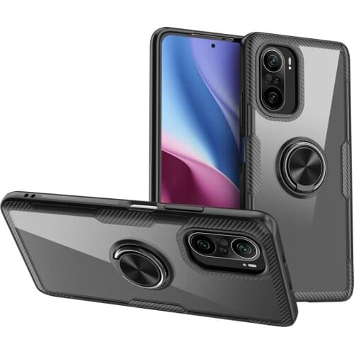 KEYSION Transparent Shockproof Phone Case For POCO F3 5G Xiaomi Mi 11i Ring Stand Phone Back Cover for Redmi K40 K40 Pro+ Plus