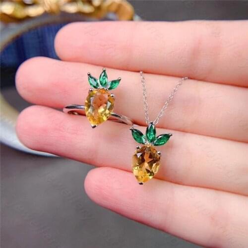 New style 925 silver inlaid natural citrine ring & pendant set, womens jewelry set, simple and lovely design