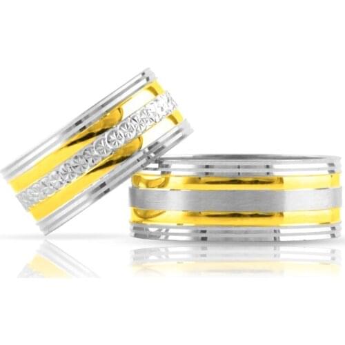 SILVERFONI 925 Sterling Real Silver Wedding Rings Set For Men And Women Jewelry Yellow Silvery Bands Anniversary Gift New Season