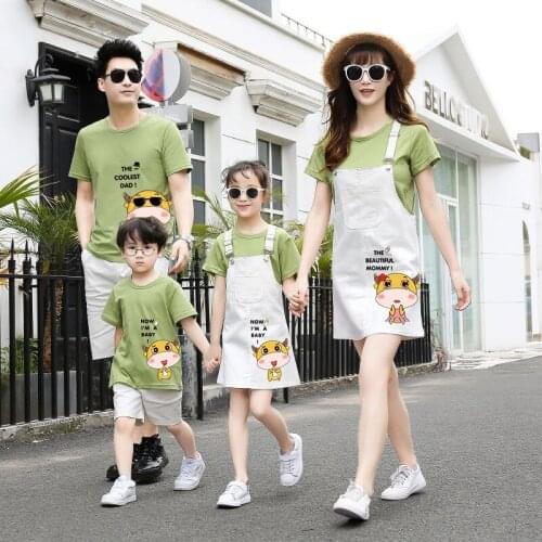 2pcs family matching clothes sets mother father daughter son kids baby T-shirt Parent-child Print T-shirt Short Sleeve