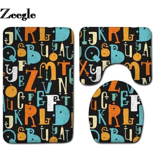 Letter Printing Bath Mat Flannel Bathroom Carpet Rug Shower Room Decor Toilet Mat Toilet Seat Cover Mat and Floor Carpet Set