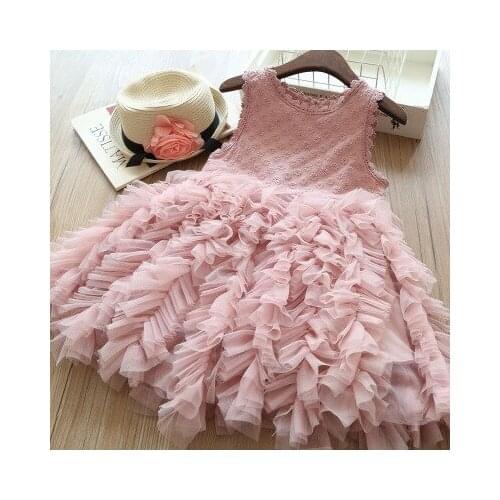 Sleeveless Girls Dresses for Summer Lace Princess Outfits Flower Embroidery Kids Dress for Girls Fluffy Mesh Wedding Dress 2020