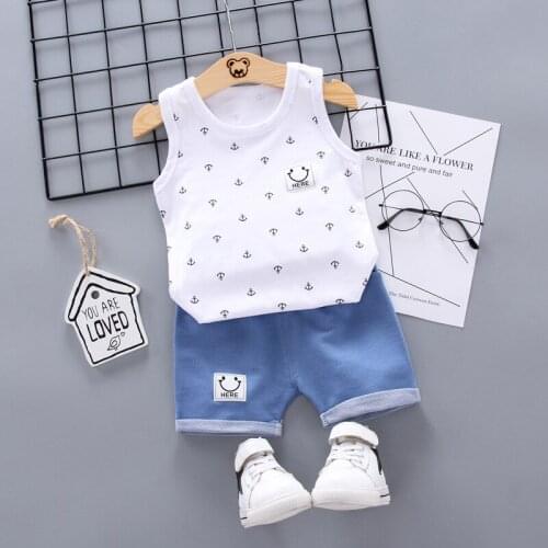 Baby Boy Summer Clothes 2020 Korean Anchor Printing Sleeveless Vest + Shorts Infant Clothing Kids bebes Jogging Suits Tracksuits