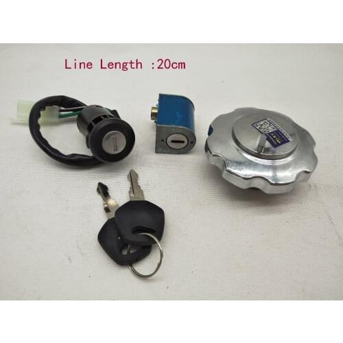 A401 Motorcycle 4 Wire Ignition Switch Lock+Fuel Gas Tank Cap Cover+Steering Lock Set For Honda CG125 CG 125 ZJ125 Femal Plug