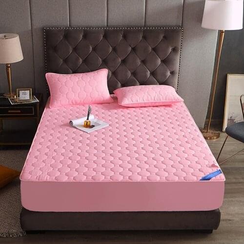 Washable Bed Cover Queen Breathable Solid Color Pink Mattress Cover Cotton Embossed Quilted King Mattress Protector Dropship