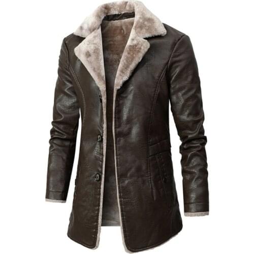 Mens Mid-Length Leather Jacket Autumn And Winter Business Fur One Large Lapel Suit Fur Plush Jacket For Men