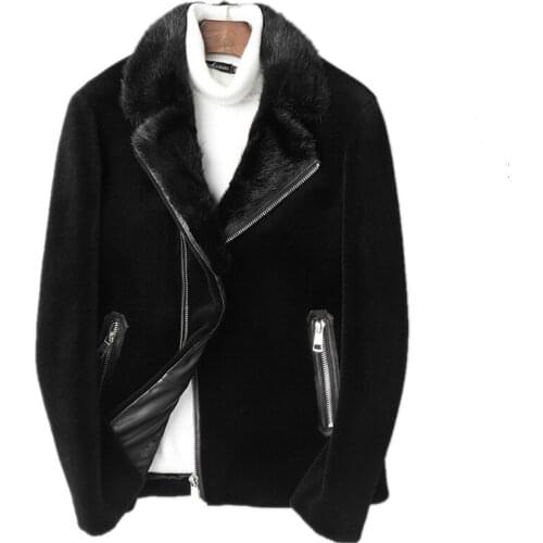 Real Fur Coat Winter Jacket Men Real Sheep Shearling Fur Coats Mens Mink Fur Collar Wool Jackets Warm Outwear L18-3803 Y1640