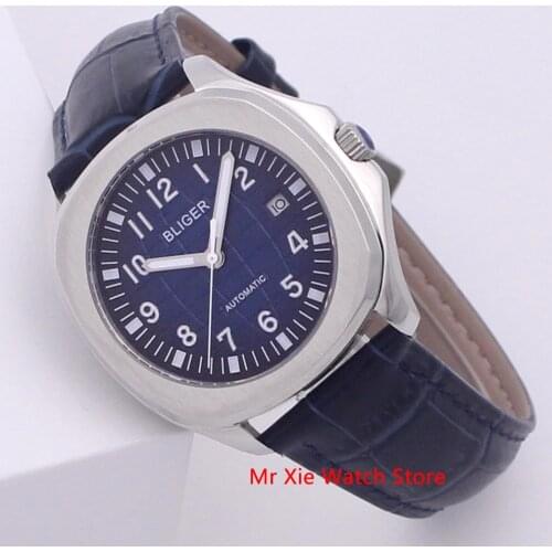 Bliger 40mm Automatic Mechanical Men Watch Luxury Brand Square Watch Case Leather Strap Sapphire Glass Luminous Wristwatch Men