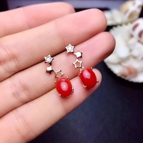 Natural red coral gem drop earrings Natural gemstone earrings Fashion cute star 925 silver female girl wedding gift fine jewelry