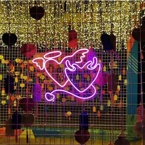 Angel and Demon in Love Heart Neon Sign Wedding Flex Led Neon Light Sign Custom Led Bridal Neon Sign Wall Room Decor Ins