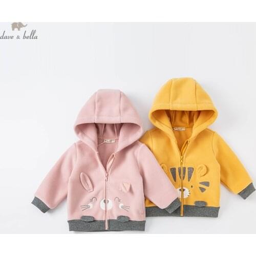 DBJ19764-1 dave bella winter baby unisex fashion cartoon pockets hooded coat children girls boys tops infant toddler outerwear