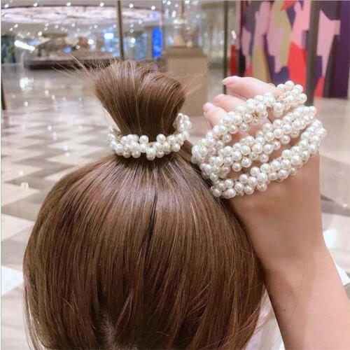 Woman Elegant Pearl Hair Ties Beads Girls Scrunchies Rubber Bands Ponytail Holders Hair Accessories Elastic Hair Band