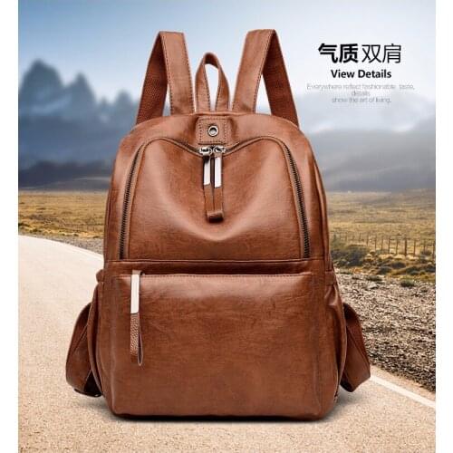 YILIAN Soft leather backpack female 2021 new fashion versatile large capacity travel leisure large capacity backpack