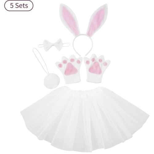 Sexy Bunny Ears Headband Rabbit Collar Bow Ties Cuffs Bunny Tie Tail Paw Gloves Tutu Skirt Halloween Costume Cosplay Accessories