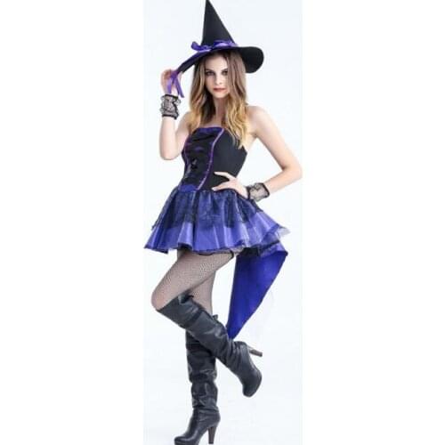 Sexy Purple Witch Costume Deluxe Adult Womens Magic Moment Costume Adult Witch Purple Skirt with Hat Halloween Fancy Dress