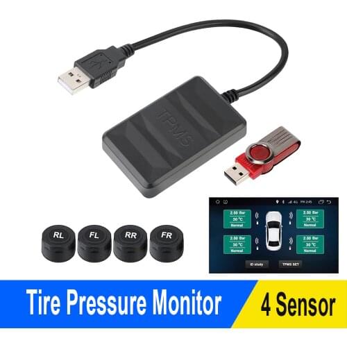 Car Android USB TPMS Tire Pressure Monitoring System Spare Tyre Internal External Sensor for Radio DVD Player Temperature Alarm