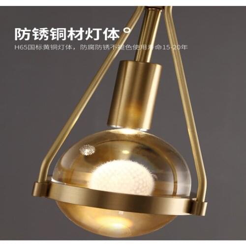 Bedroom bedside Pendant lights Modern luxury Copper Crystal Kitchen Restaurant Island Lighting Dining room Suspension luminaire
