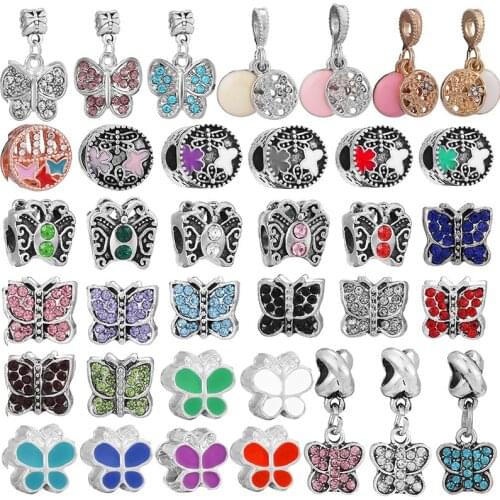 2Pcs/Lot Special Offer Lovely Butterfly Sparkling Beads Charm Pendant Fit DIY Brand Bracelets Necklaces For Women Jewelry Making