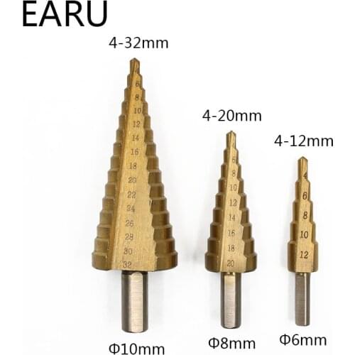 4mm to 12mm 20mm 32mm HSS Steel Step Drills Bit tool set hex shank Coated Metal Drill Bit Cut Tool Set Hole Cutter 4-12/20/32mm