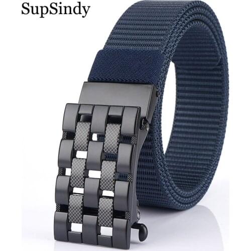 SupSindy Mans nylon belt luxury metal automatic buckle Canvas Tactical Belts for men fashion jeans Waistband outdoor male strap