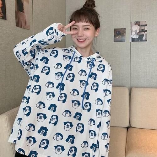 White Thin Spring Hoodie Women Japanese Head Print Tops Funny Casual Gothic Casual High Street Autumn Hoodie Streetwear Femme
