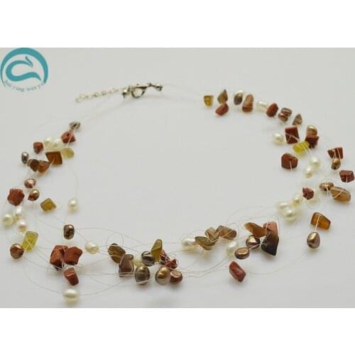 Unique Pearls jewellery Store Handmade Wedding Birthday Perfect Women Gift 9rows Illusion Real Pearl Agates Necklace