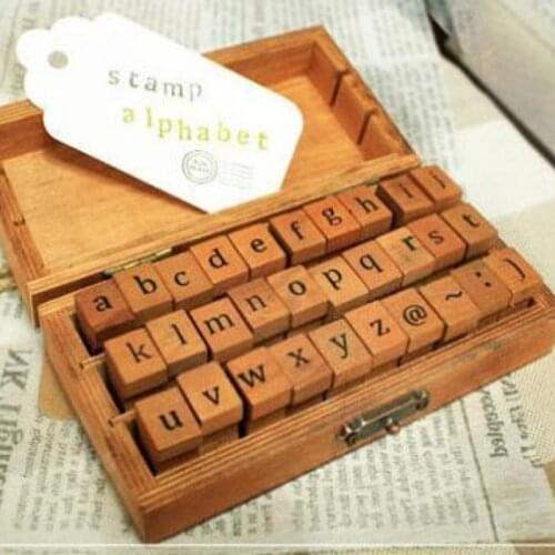 Hobbisland 30pcs scrapbooking wooden letter stamps lower case alphabet stamping set DIY symbols holder vintage style